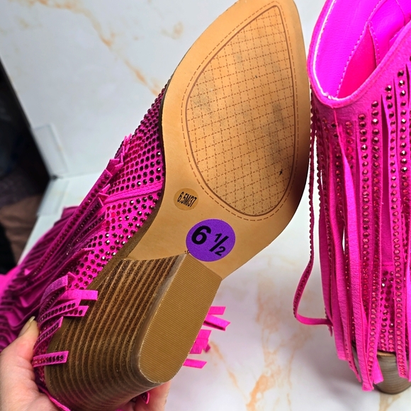 Jessica Simpson Paredisa Rhinestone Fringe Cowboy Booties Pink Nwot Size 6.5 - Picture 7 of 11